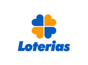 Logo da Loterias (marca institucional, quatro corações nas cores azul e laranja)